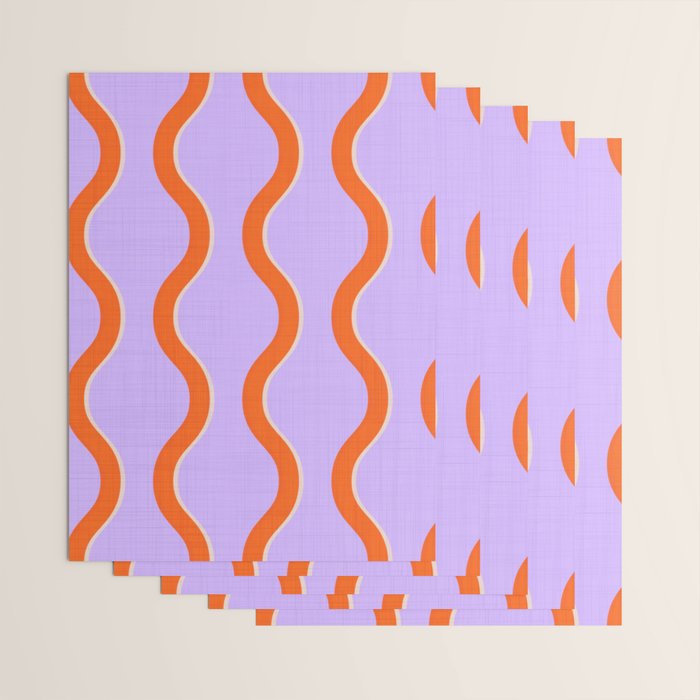 Wavy Lines Tangerine Orange, Lavender Purple, Bold Retro Modern Home Decor Wrapping Paper Gallery Image 3