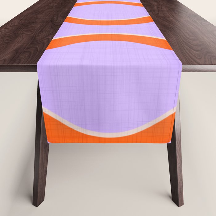 Wavy Lines Tangerine Orange, Lavender Purple, Bold Retro Modern Home Decor Table Runner Gallery Image 1