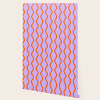 Wavy Lines Tangerine Orange, Lavender Purple, Bold Retro Modern Home Decor Wallpaper Gallery Image 2