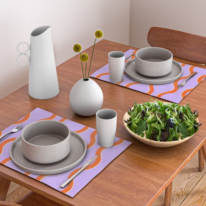 Wavy Lines Tangerine Orange, Lavender Purple, Bold Retro Modern Home Decor Placemat Gallery Image 2