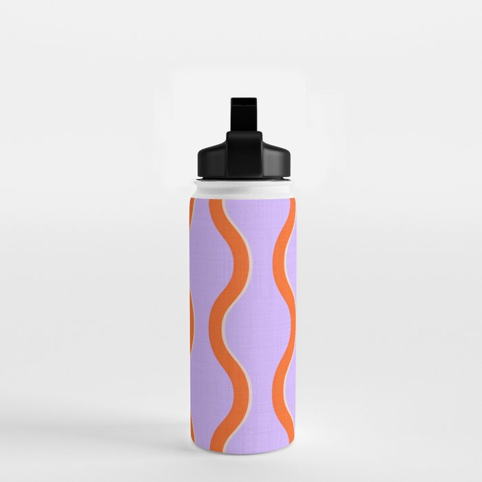 Wavy Lines Tangerine Orange, Lavender Purple, Bold Retro Modern Home Decor Water Bottle Gallery Image 2