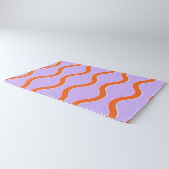 Wavy Lines Tangerine Orange, Lavender Purple, Bold Retro Modern Home Decor Rug Gallery Image 3