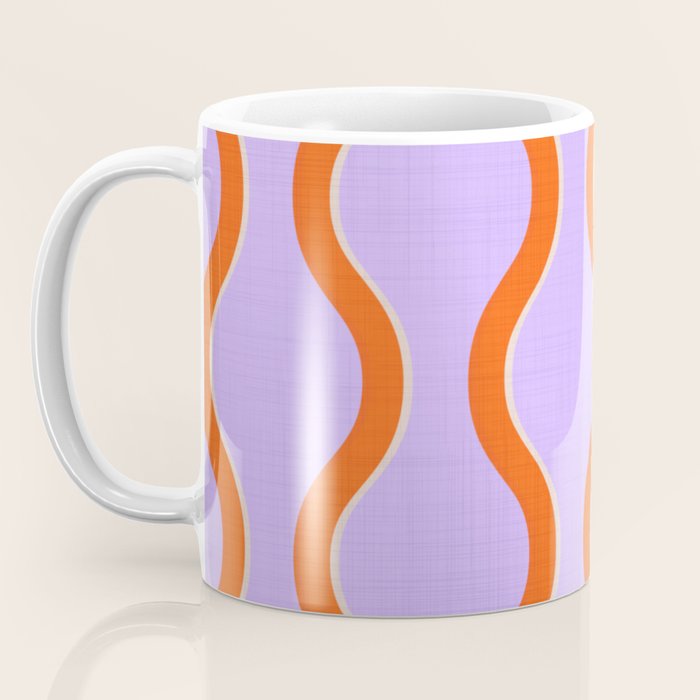 Wavy Lines Tangerine Orange, Lavender Purple, Bold Retro Modern Home Decor Coffee Mug Gallery Image 3