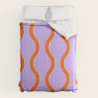 Wavy Lines Tangerine Orange, Lavender Purple, Bold Retro Modern Home Decor Comforter Gallery Image 6