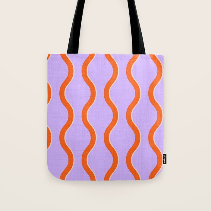 Wavy Lines Tangerine Orange, Lavender Purple, Bold Retro Modern Home Decor Tote Bag Gallery Image 1