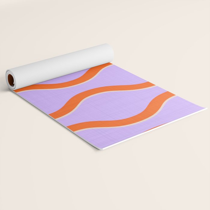 Wavy Lines Tangerine Orange, Lavender Purple, Bold Retro Modern Home Decor Yoga Mat Gallery Image 2