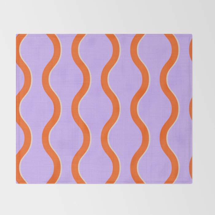 Wavy Lines Tangerine Orange, Lavender Purple, Bold Retro Modern Home Decor Throw Blanket Gallery Image 2