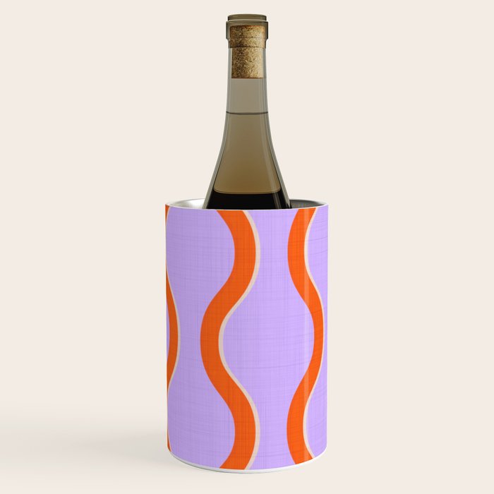 Wavy Lines Tangerine Orange, Lavender Purple, Bold Retro Modern Home Decor Wine Chiller Gallery Image 3