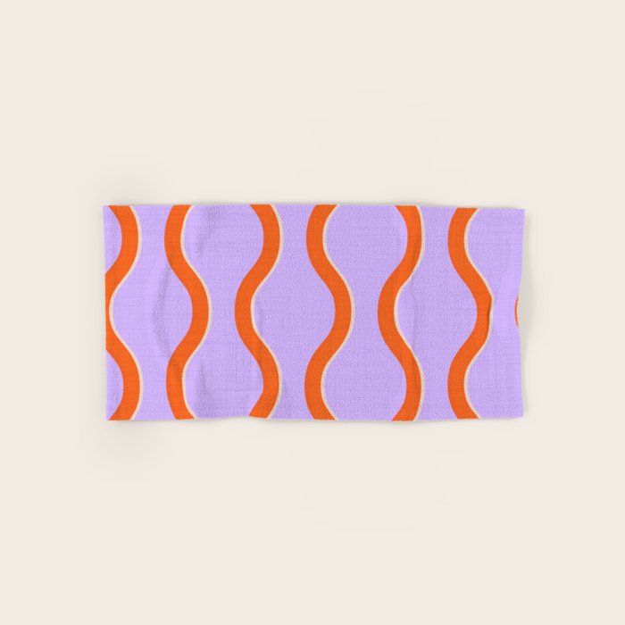 Wavy Lines Tangerine Orange, Lavender Purple, Bold Retro Modern Home Decor Bath Towel Gallery Image 1