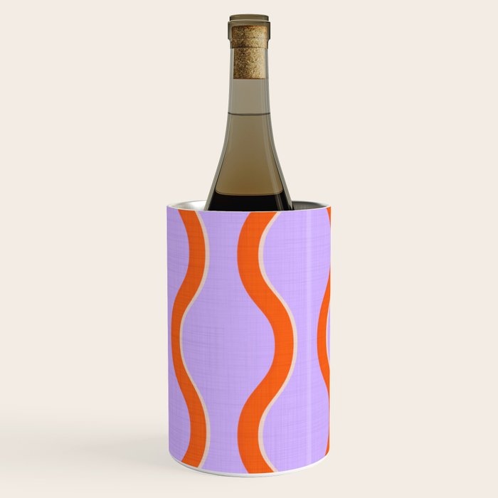 Wavy Lines Tangerine Orange, Lavender Purple, Bold Retro Modern Home Decor Wine Chiller Gallery Image 1