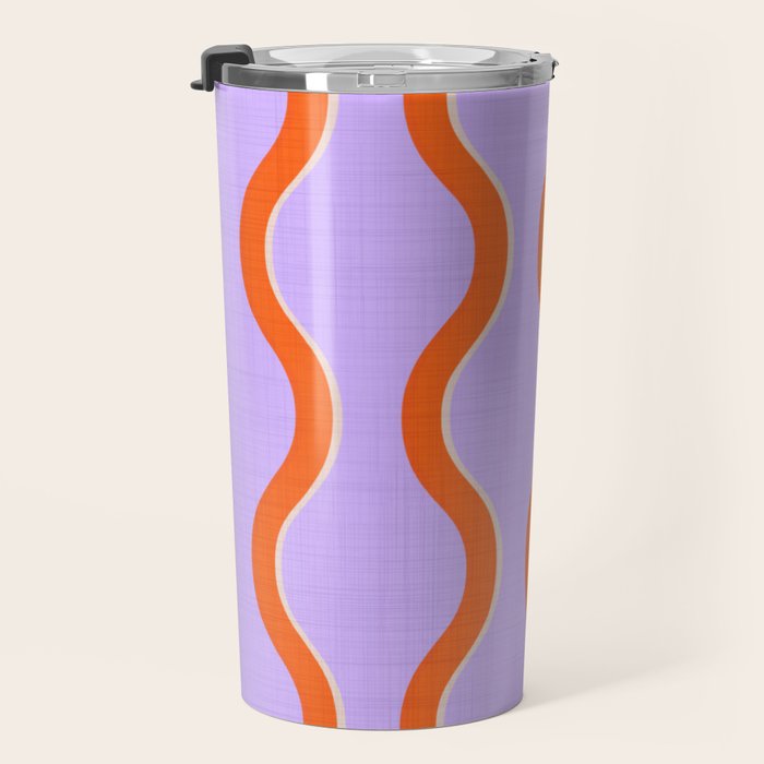 Wavy Lines Tangerine Orange, Lavender Purple, Bold Retro Modern Home Decor Travel Mug Gallery Image 3