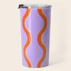 Wavy Lines Tangerine Orange, Lavender Purple, Bold Retro Modern Home Decor Travel Mug Gallery Image 3