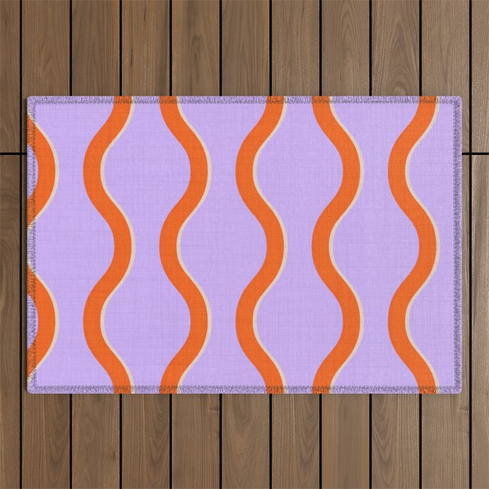 Wavy Lines Tangerine Orange, Lavender Purple, Bold Retro Modern Home Decor Outdoor Rug Gallery Image 1