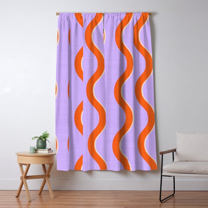 Wavy Lines Tangerine Orange, Lavender Purple, Bold Retro Modern Home Decor Window Curtain Gallery Image 1