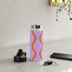 Wavy Lines Tangerine Orange, Lavender Purple, Bold Retro Modern Home Decor Water Bottle Gallery Image 4