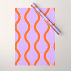 Wavy Lines Tangerine Orange, Lavender Purple, Bold Retro Modern Home Decor Wrapping Paper Gallery Image 1