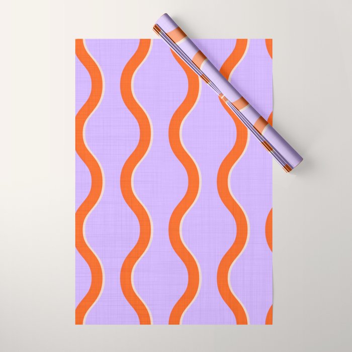 Wavy Lines Tangerine Orange, Lavender Purple, Bold Retro Modern Home Decor Wrapping Paper Gallery Image 1