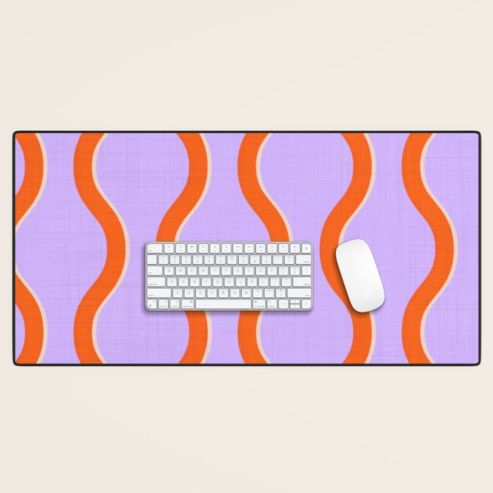 Wavy Lines Tangerine Orange, Lavender Purple, Bold Retro Modern Home Decor Desk Mat Gallery Image 1