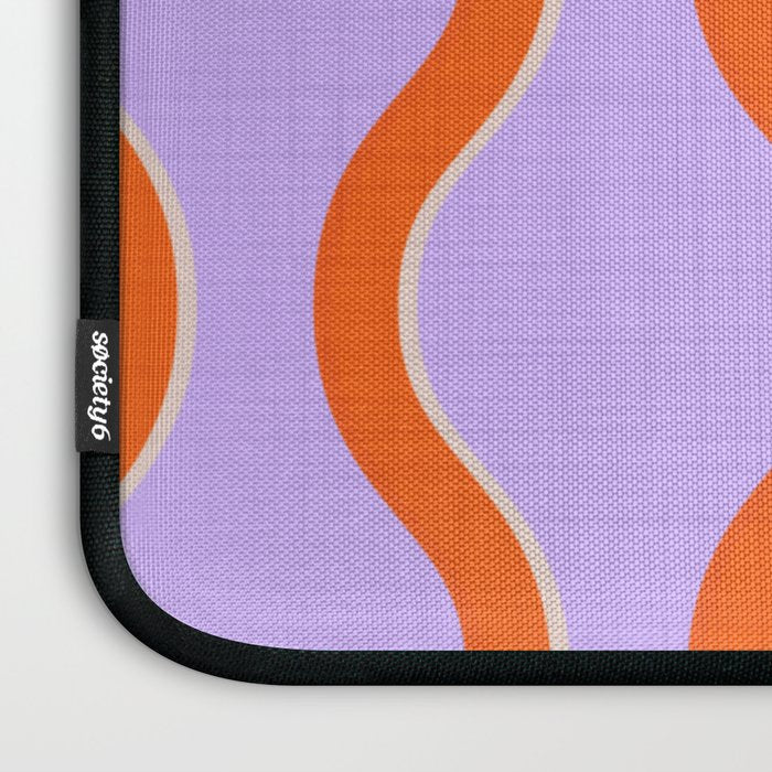 Wavy Lines Tangerine Orange, Lavender Purple, Bold Retro Modern Home Decor Laptop Sleeve Gallery Image 3