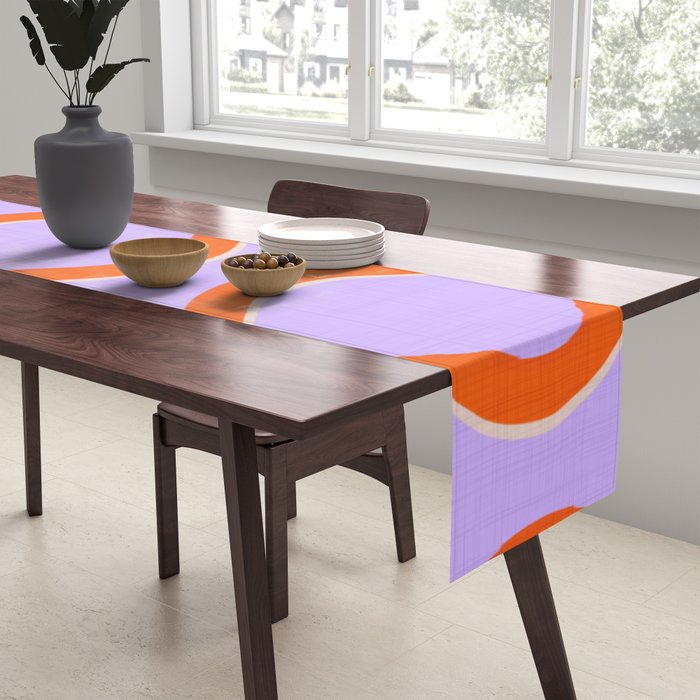 Wavy Lines Tangerine Orange, Lavender Purple, Bold Retro Modern Home Decor Table Runner Gallery Image 2