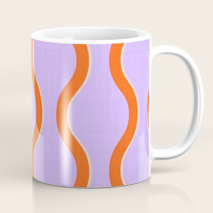 Wavy Lines Tangerine Orange, Lavender Purple, Bold Retro Modern Home Decor Coffee Mug Gallery Image 1