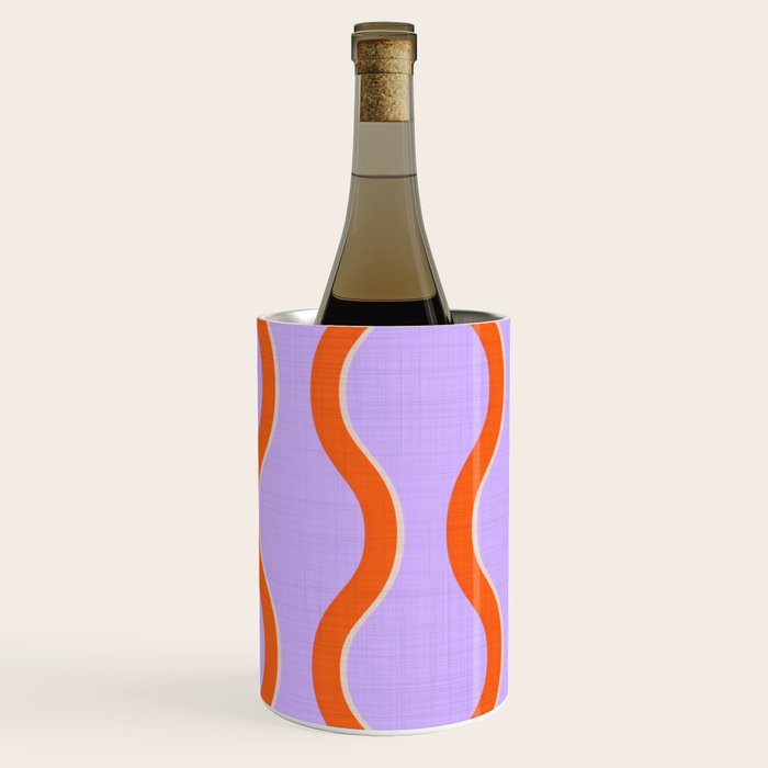 Wavy Lines Tangerine Orange, Lavender Purple, Bold Retro Modern Home Decor Wine Chiller Gallery Image 2
