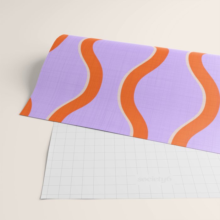 Wavy Lines Tangerine Orange, Lavender Purple, Bold Retro Modern Home Decor Wrapping Paper Gallery Image 2