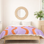 Wavy Lines Tangerine Orange, Lavender Purple, Bold Retro Modern Home Decor Duvet Cover Gallery Image 3