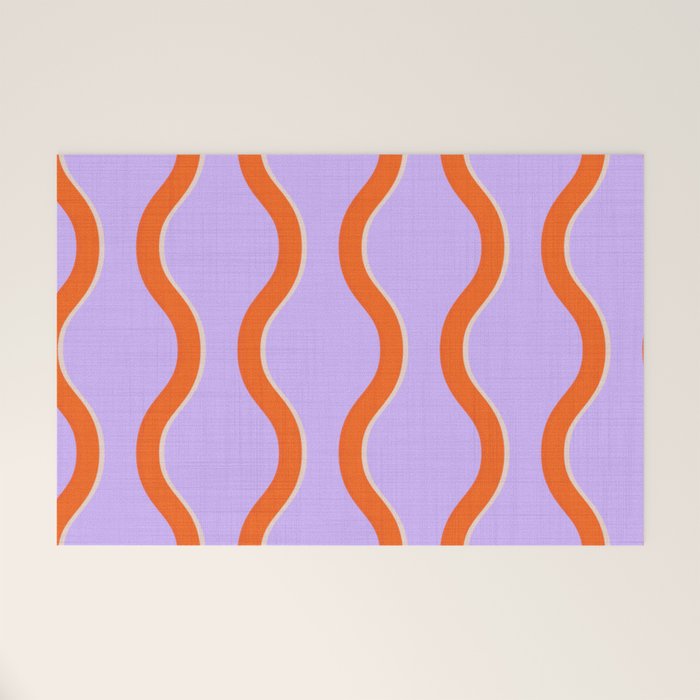 Wavy Lines Tangerine Orange, Lavender Purple, Bold Retro Modern Home Decor Welcome Mat Gallery Image 1