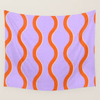 Wavy Lines Tangerine Orange, Lavender Purple, Bold Retro Modern Home Decor Wall Tapestry Gallery Image 4