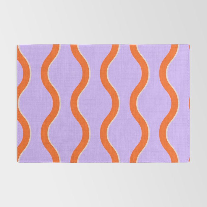 Wavy Lines Tangerine Orange, Lavender Purple, Bold Retro Modern Home Decor Rug Gallery Image 2