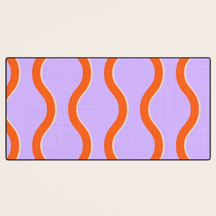 Wavy Lines Tangerine Orange, Lavender Purple, Bold Retro Modern Home Decor Desk Mat Gallery Image 3