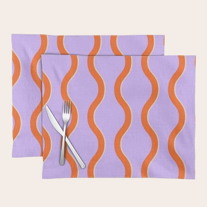 Wavy Lines Tangerine Orange, Lavender Purple, Bold Retro Modern Home Decor Placemat Gallery Image 1