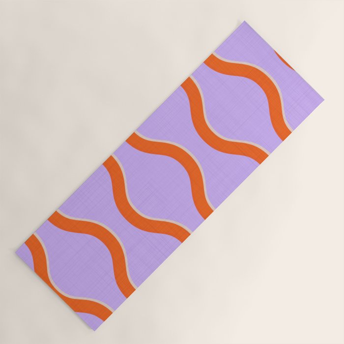 Wavy Lines Tangerine Orange, Lavender Purple, Bold Retro Modern Home Decor Yoga Mat Gallery Image 1