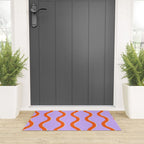 Wavy Lines Tangerine Orange, Lavender Purple, Bold Retro Modern Home Decor Welcome Mat Gallery Image 3