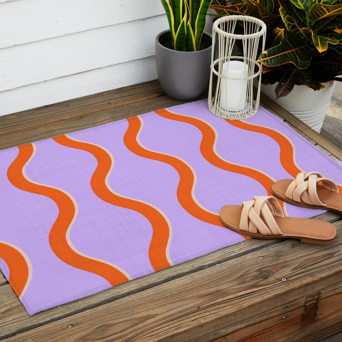 Wavy Lines Tangerine Orange, Lavender Purple, Bold Retro Modern Home Decor Outdoor Rug Gallery Image 2