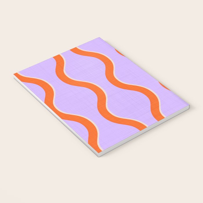 Wavy Lines Tangerine Orange, Lavender Purple, Bold Retro Modern Home Decor Notebook Gallery Image 3
