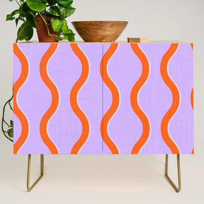Wavy Lines Tangerine Orange, Lavender Purple, Bold Retro Modern Home Decor Credenza Gallery Image 1