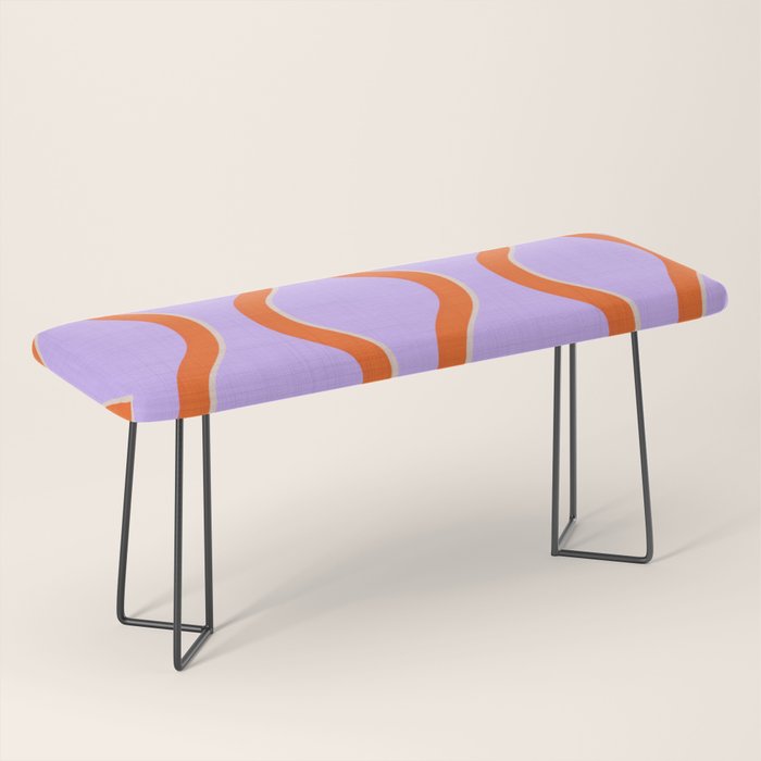 Wavy Lines Tangerine Orange, Lavender Purple, Bold Retro Modern Home Decor Bench Gallery Image 1