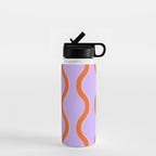 Wavy Lines Tangerine Orange, Lavender Purple, Bold Retro Modern Home Decor Water Bottle Gallery Image 1