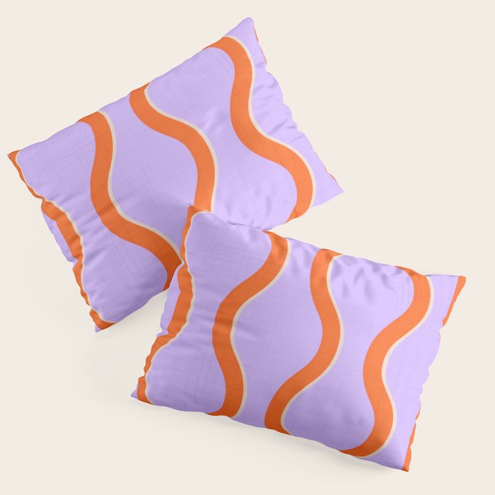 Wavy Lines Tangerine Orange, Lavender Purple, Bold Retro Modern Home Decor Pillow Sham Gallery Image 3