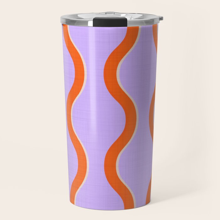 Wavy Lines Tangerine Orange, Lavender Purple, Bold Retro Modern Home Decor Travel Mug Gallery Image 1
