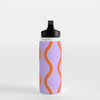 Wavy Lines Tangerine Orange, Lavender Purple, Bold Retro Modern Home Decor Water Bottle Gallery Image 3