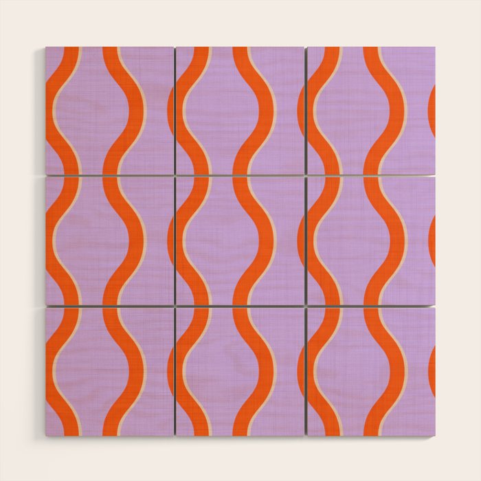 Wavy Lines Tangerine Orange, Lavender Purple, Bold Retro Modern Home Decor Wood Wall Art Gallery Image 1