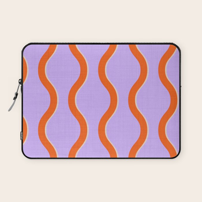 Wavy Lines Tangerine Orange, Lavender Purple, Bold Retro Modern Home Decor Laptop Sleeve Gallery Image 1