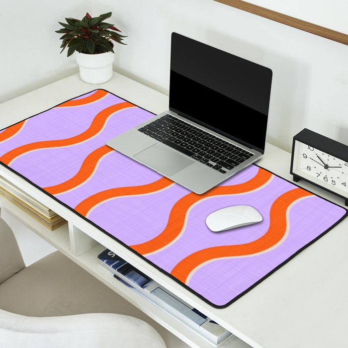 Wavy Lines Tangerine Orange, Lavender Purple, Bold Retro Modern Home Decor Desk Mat Gallery Image 2