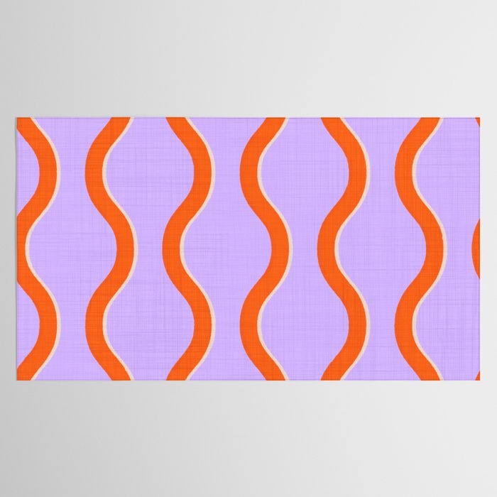 Wavy Lines Tangerine Orange, Lavender Purple, Bold Retro Modern Home Decor Tablecloth Gallery Image 2