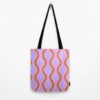 Wavy Lines Tangerine Orange, Lavender Purple, Bold Retro Modern Home Decor Tote Bag Gallery Image 2