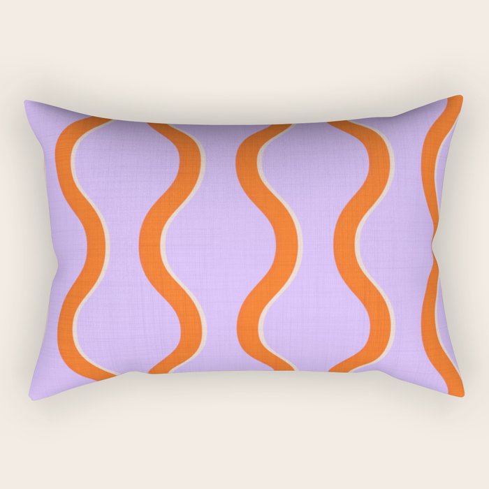 Wavy Lines Tangerine Orange, Lavender Purple, Bold Retro Modern Home Decor Rectangular Pillow Gallery Image 1