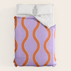 Wavy Lines Tangerine Orange, Lavender Purple, Bold Retro Modern Home Decor Duvet Cover Gallery Image 6